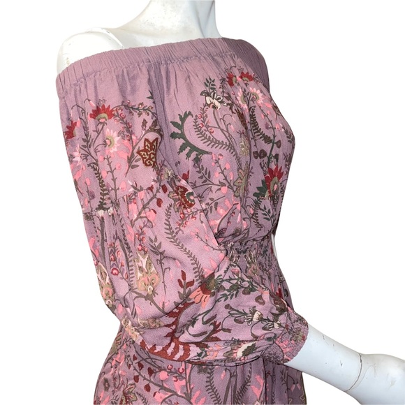 Free People Open Back Off The Shoulder Long Sleeve Floral Romper | Size: Small - Picture 8 of 9